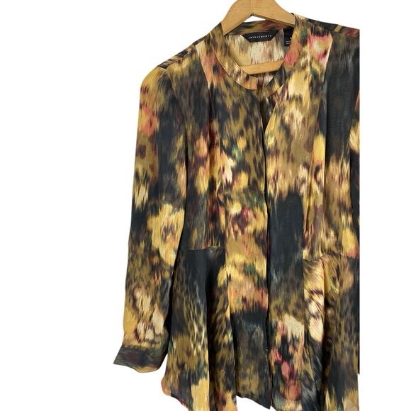 Investments Blouse Top Button Up Watercolor Floral Animal Print Romantic Boho M - Picture 3 of 14